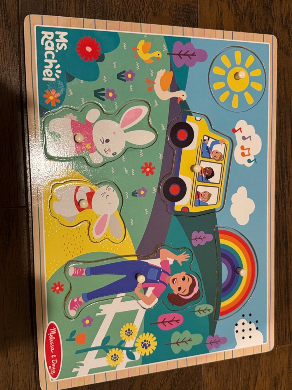 Ms. Rachel Melissa & Doug Kids Wooden Musical Peg Puzzle - Colorful Farm Scene